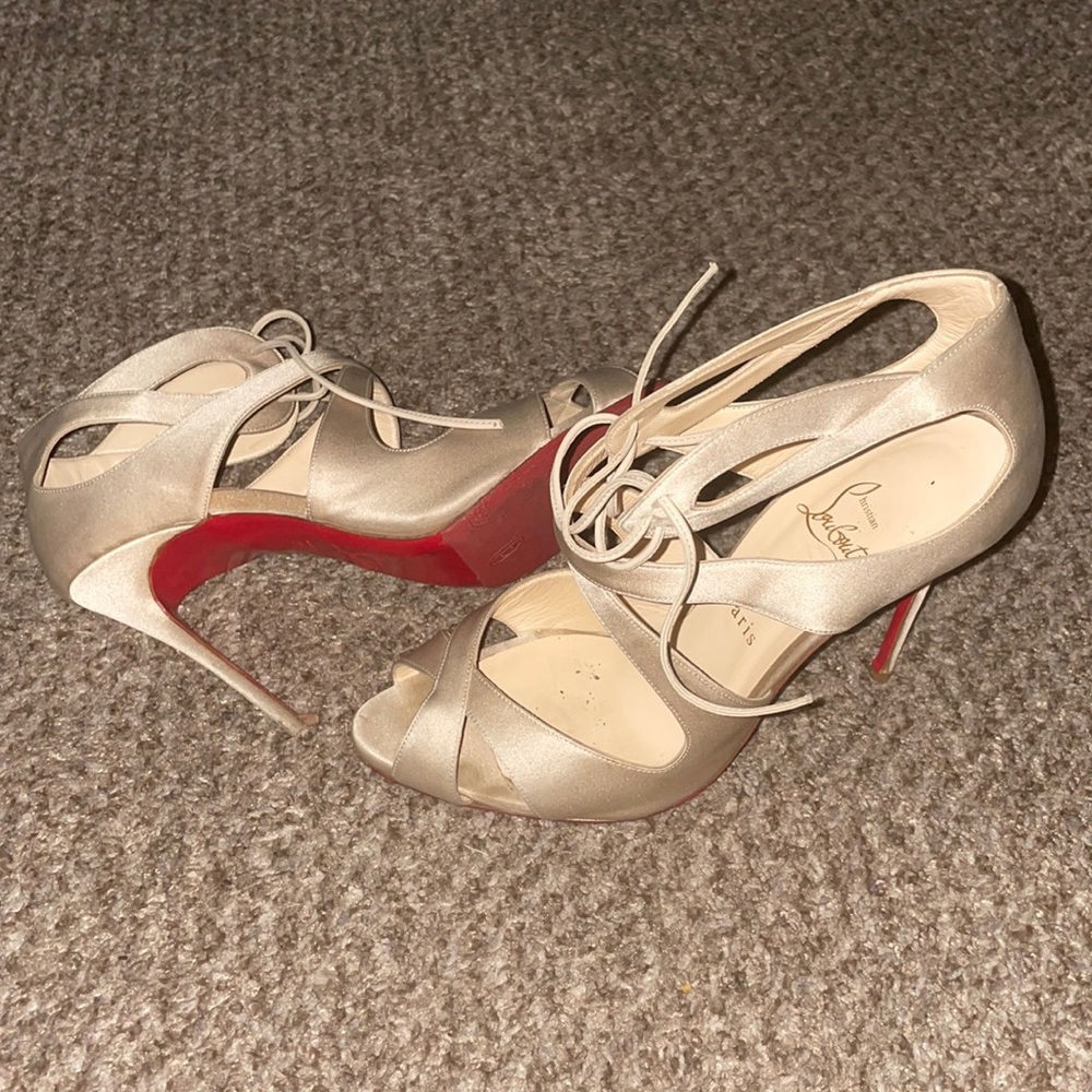 Satin Nude Lace Up Authentic Christian Louboutin size 39.5